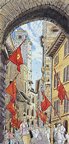 イタリア　サンジミニャーノ　塔と赤い旗